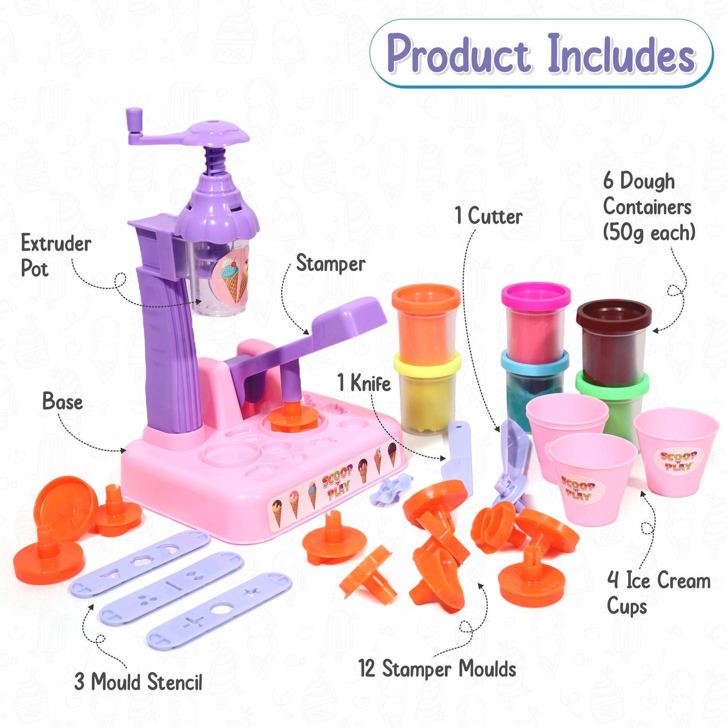 CHANAK Play Dough IceCream Maker Set 6 Tubes - Image 2