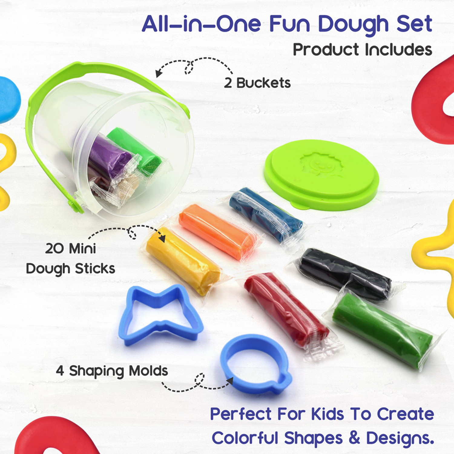 Image of Aditi Toys Dough Bucket Pack of 2, Clay Dough with 20 Colorful Clay & Sculpting Figures
