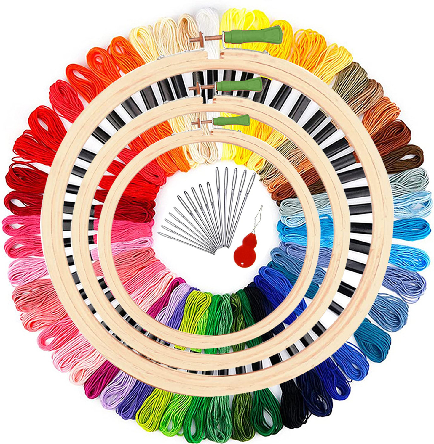 Image of Qroof Embroidery Starter Kit 8,6,5 Hoop ,25 Multi Threads,15 Needles, 1 Threader