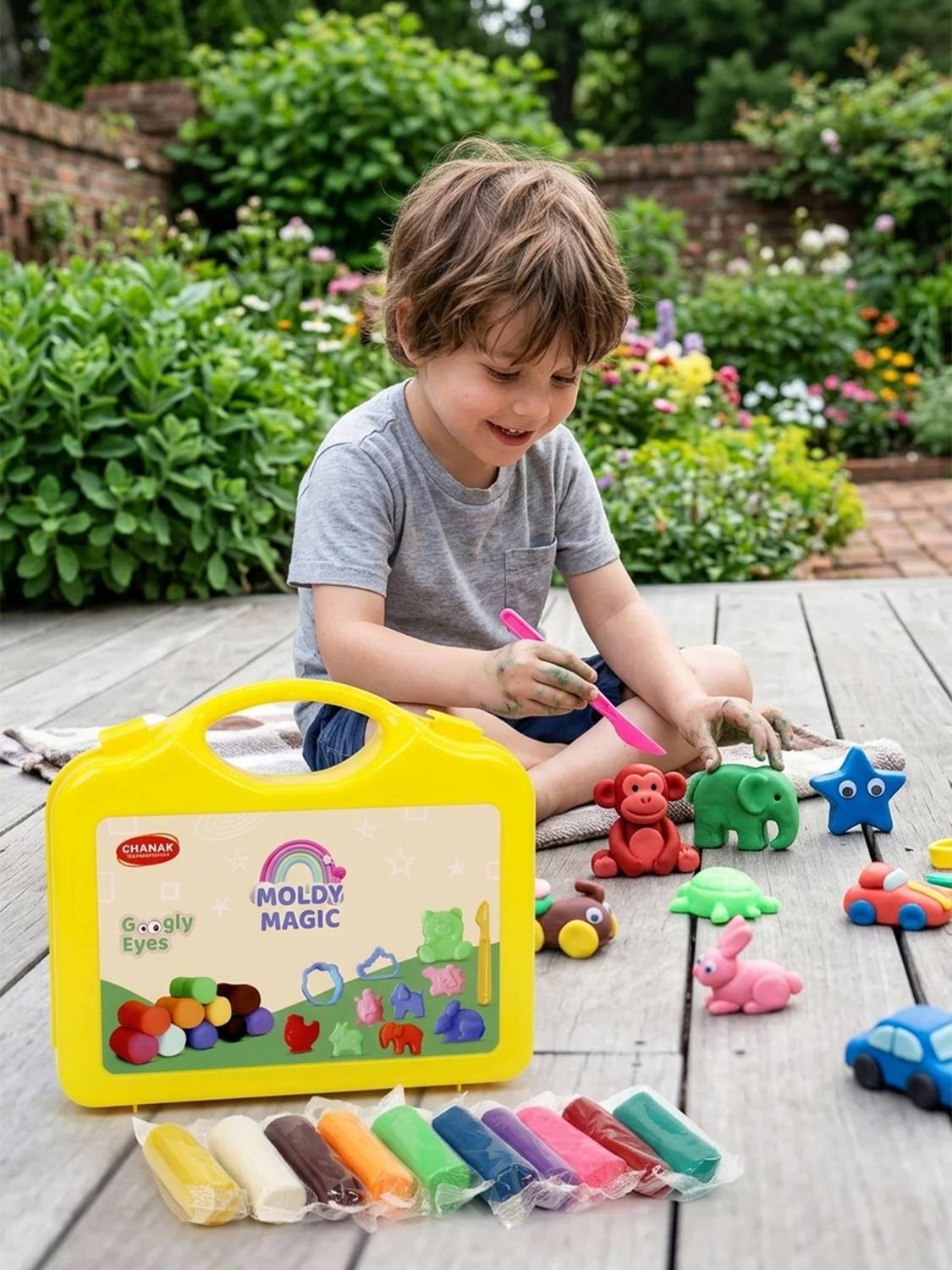 333MART Moldy Magic 10 Colorful Dough with Foldable Suitcase for Kids (Yellow Suitcase)