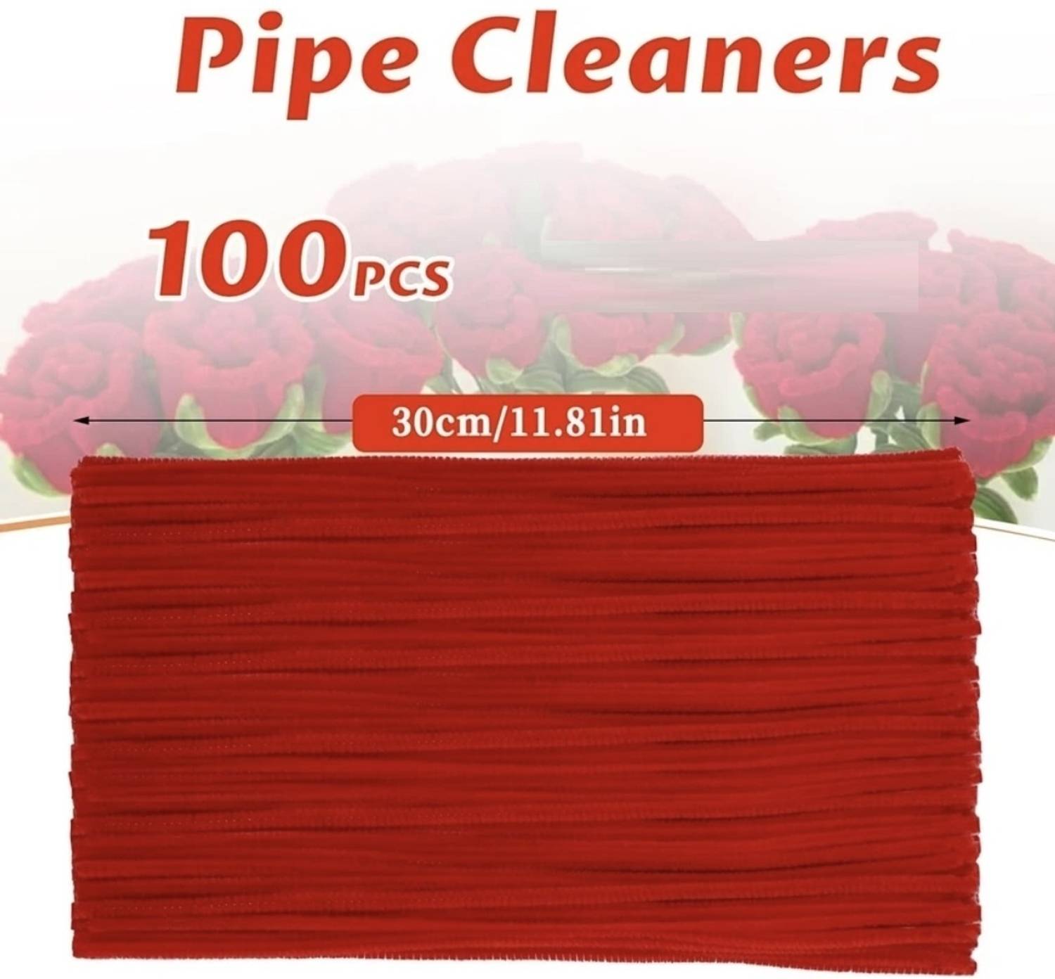 Batricher 100pcs Red Pipe Cleaner for Arts,Crafts and DIY
