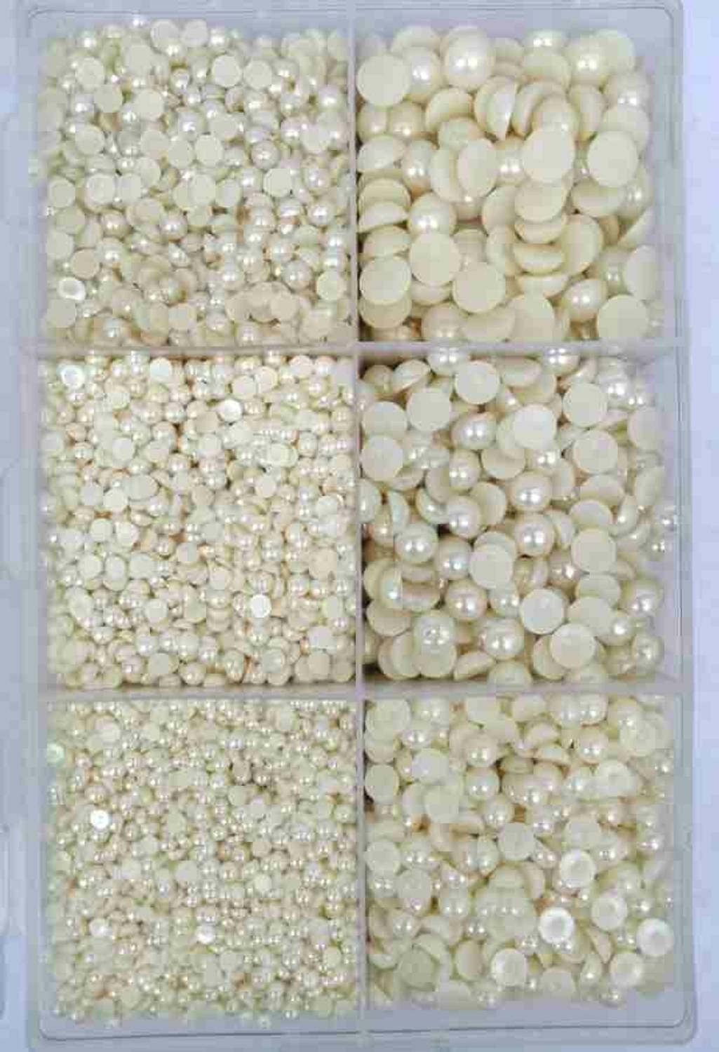 Haya 4MM TO 12MM OFF-WHITE HALF ROUND PEARL BEADS FOR CRAFT[TOTAL 3400 PCS]