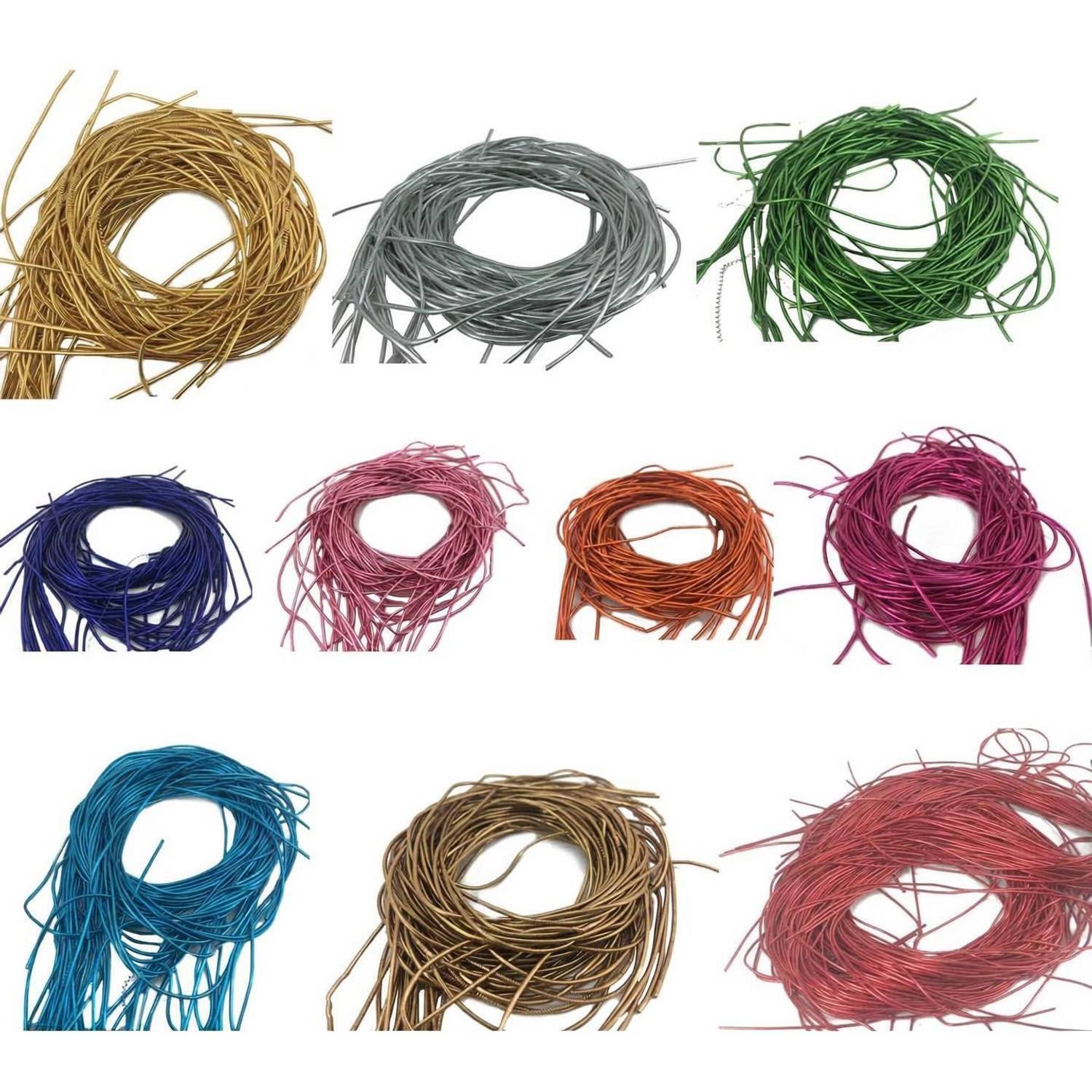 AUMNI CRAFTS Zardosi Flexible Smooth 1mm French Bullion Wires (10 Colors X 10 Grams, Total 100 Grams) Spring Dabka Thread For Embroidery And Jewellery Making