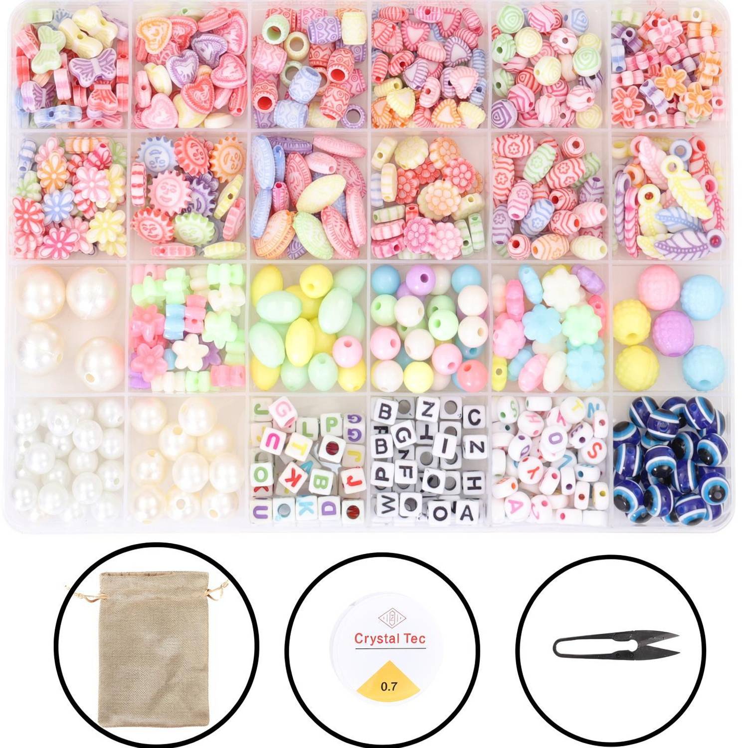 ambitieux DIY Bracelet Making Kit All Mix pearl Beads With Elastic, Jute bag and Cutter