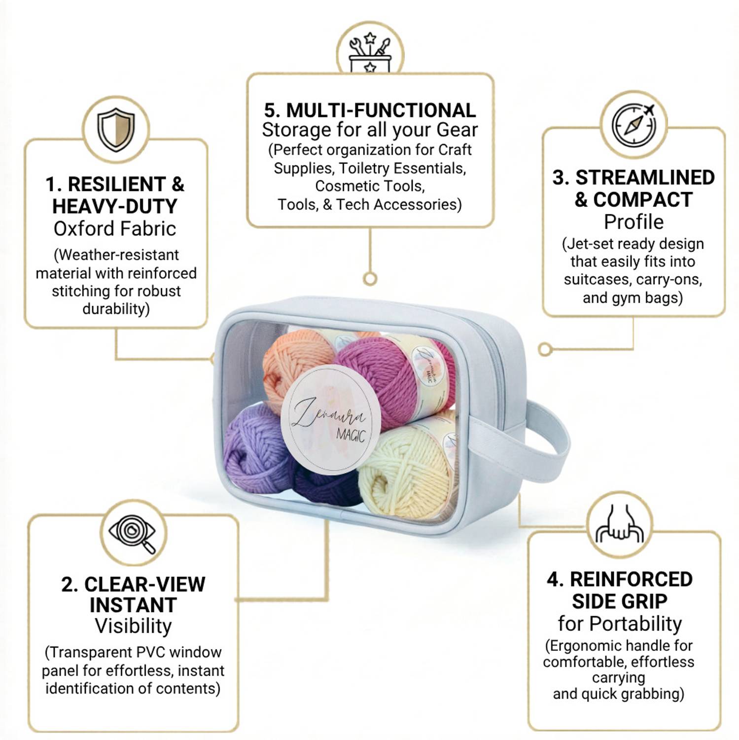 Zenaura Magic Crochet Kit for Beginners, 5Pc Yarn with Hooks - Image 4