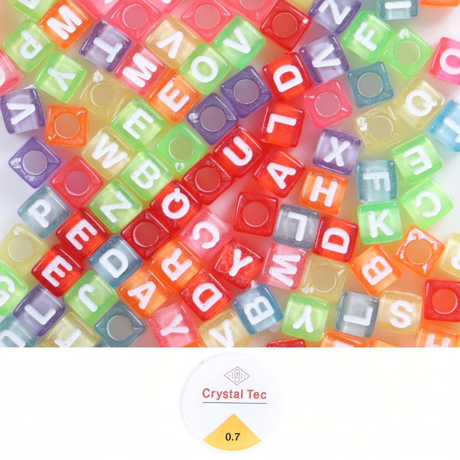 ambitieux 300+ Cube Shape multicolor transparent Plastic Alphabet Beads with elastic roll