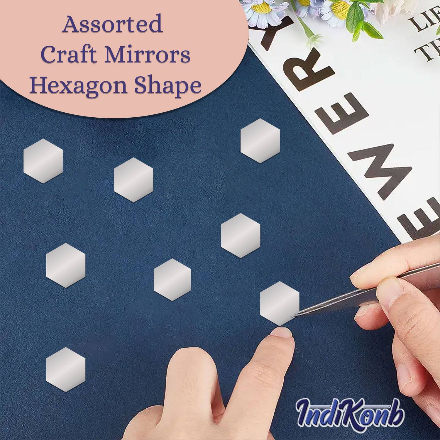 INDIKONB Hexagon Mirror Glass Pieces for Art Craft - Silver
