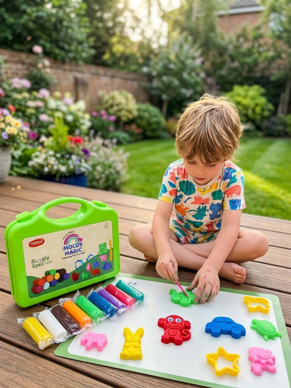 333MART Moldy Magic 10 Colorful Dough with Foldable Suitcase for Kids (Green Suitcase)