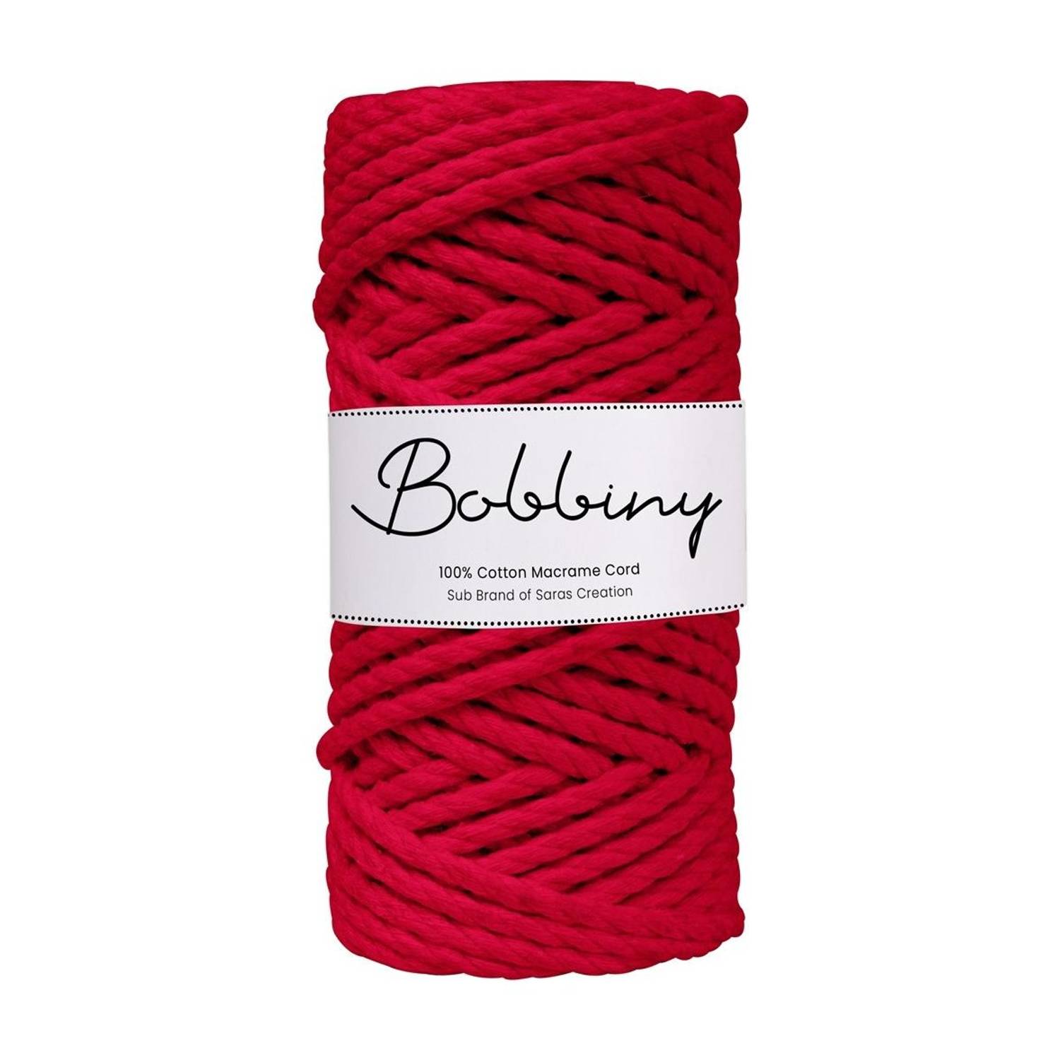 Bobbiny 3Ply Twisted Macrame 4mm 20Mtr. Cotton Cord Dori Thread Macrame Red