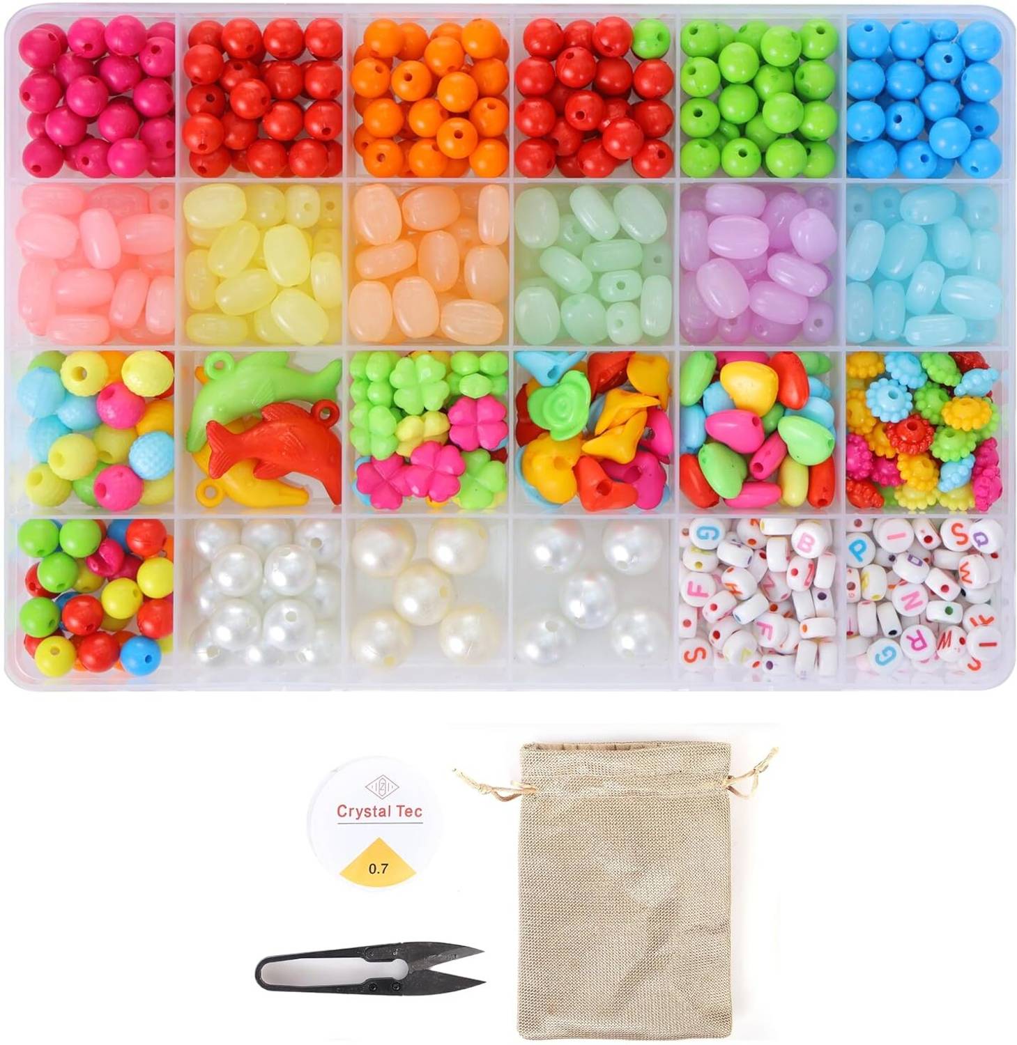 ambitieux DIY Bracelet Making Kit All Plastic Beads With Elastic, Jute bag and Cutter