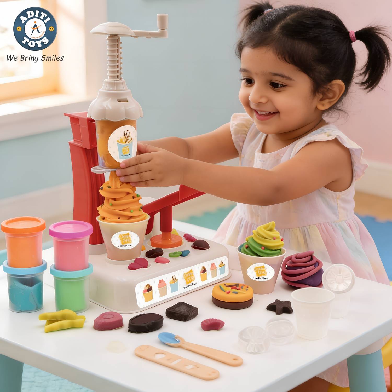 Aditi Toys Play Dough IceCream Maker Set Includes 6 Color Dough Tubes Each 50g