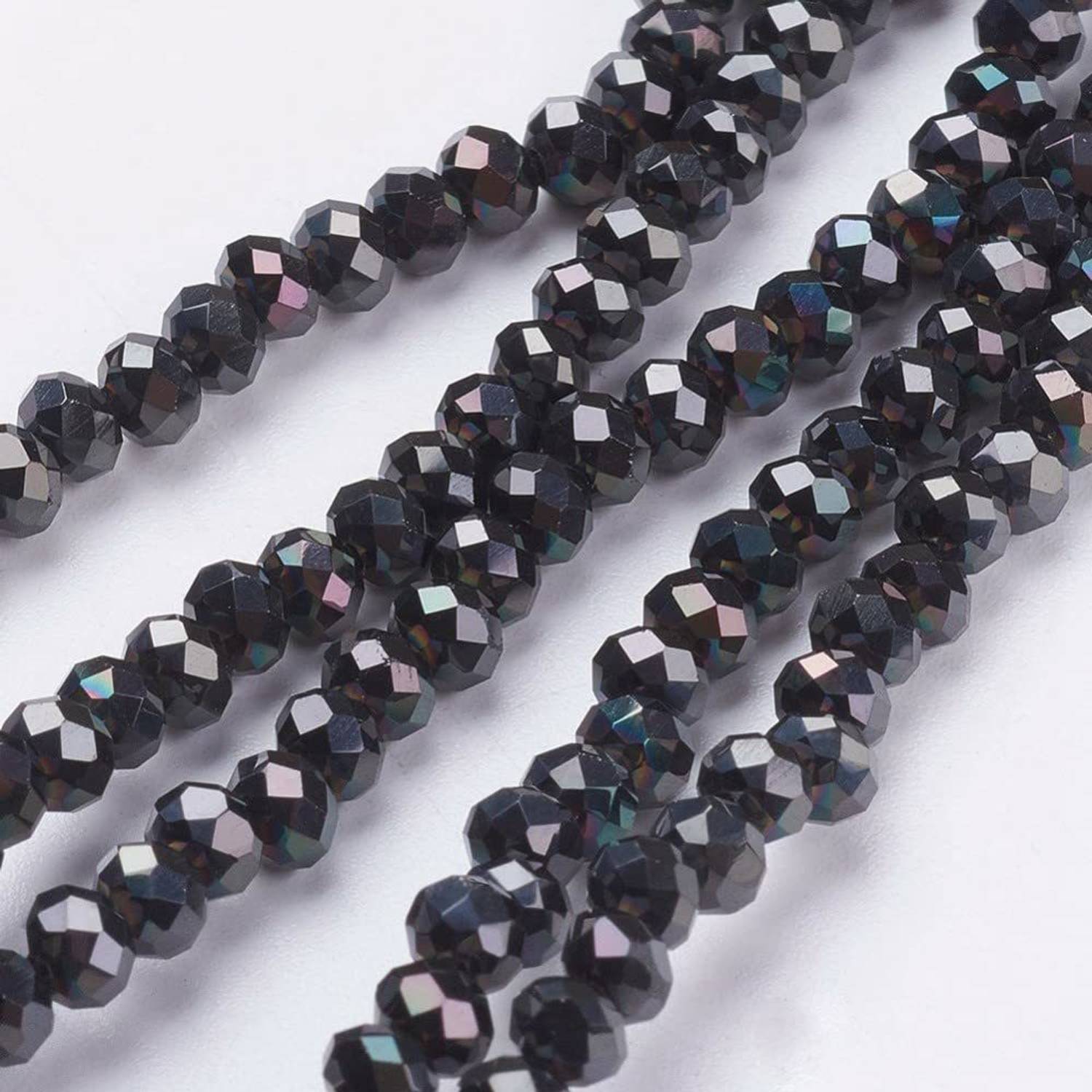 AAASAH 4 MM Black Metallic Rondelle Faceted Crystal Beads for Jewellery Making