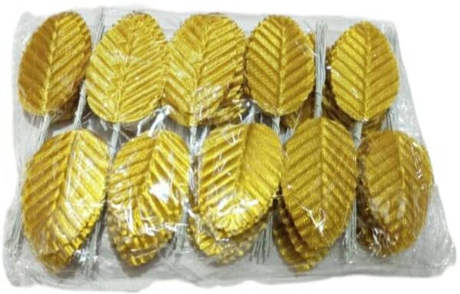 AAASAH Artificial Leaves and Stem (Golden, 10 Pieces)