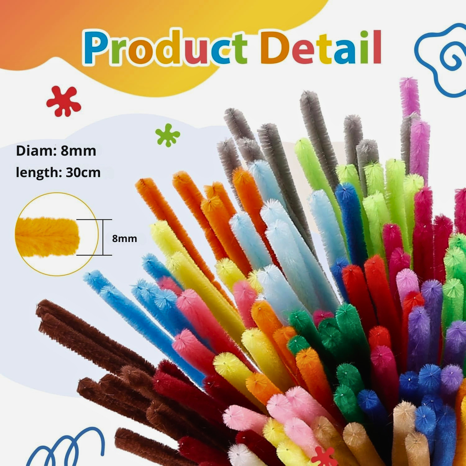 Image of SHOPIVAAN 8mm Multicolor Pipe Cleaners for DIY Craft, Fuzzy Wire for Flower (approx. 100)
