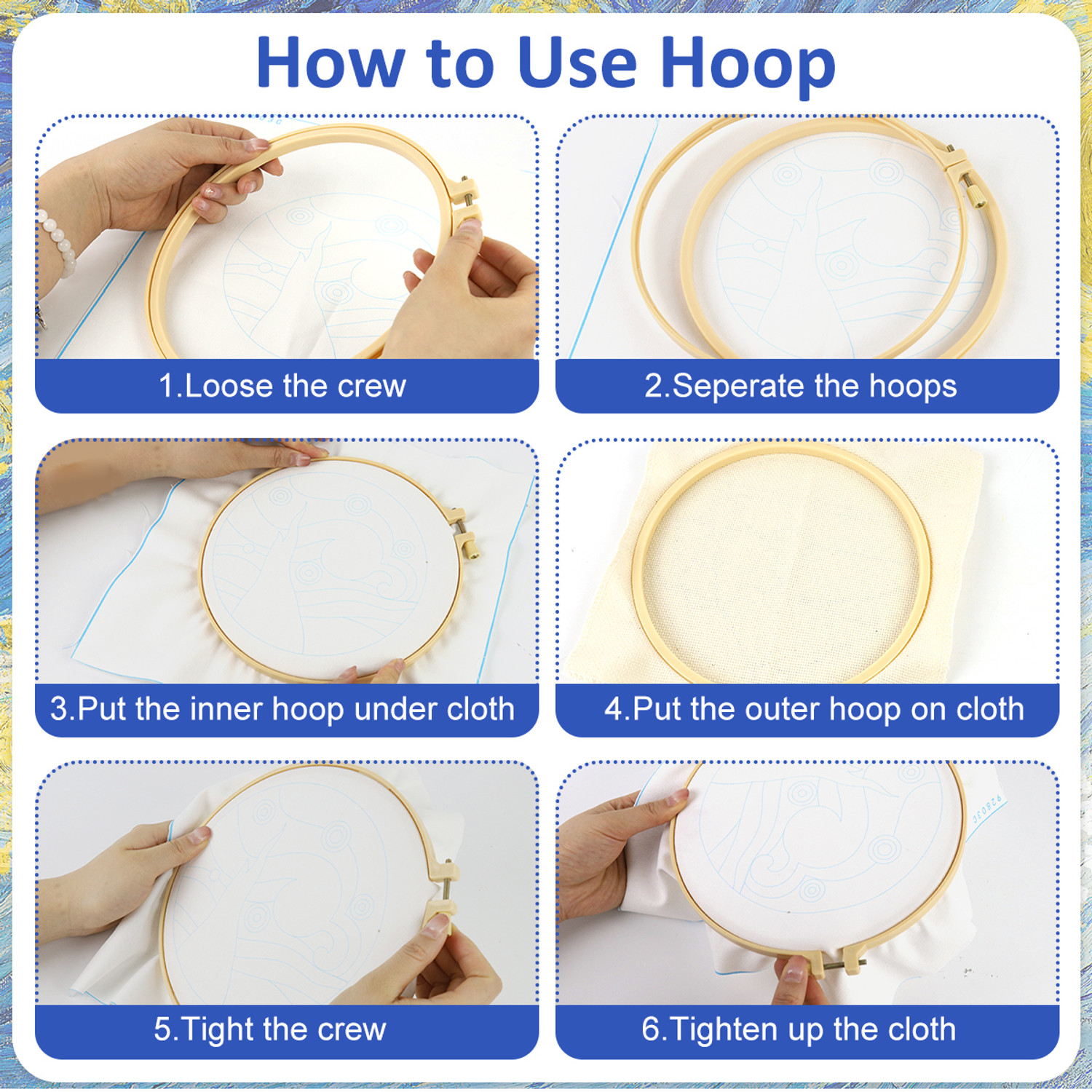 Image of PROBEROS DIY Punch Needle Art Kit Starry Night 20x20cm Hoop for Kids Adults Beginners
