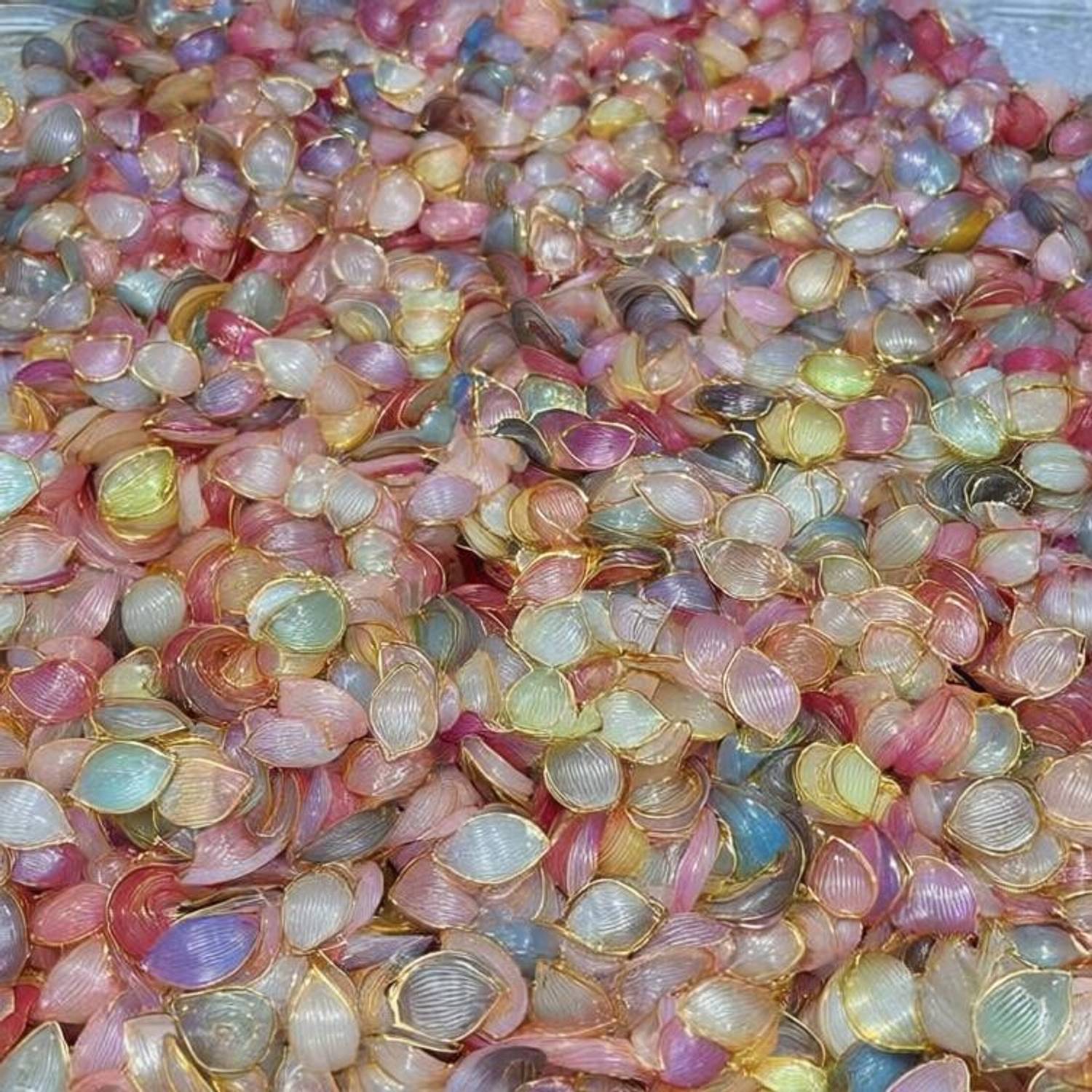 akmI Small ACRYLIC Shell type Gold Trim Beads-Brooch making,Embroidery,Craft work-30g