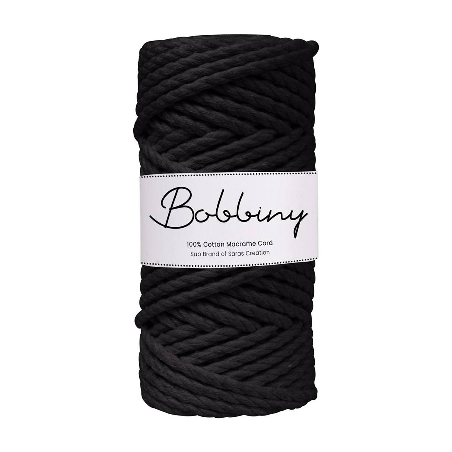 Bobbiny 3Ply Twisted Macrame 4mm 20Mtr. Cotton Cord Dori Thread Macrame Black