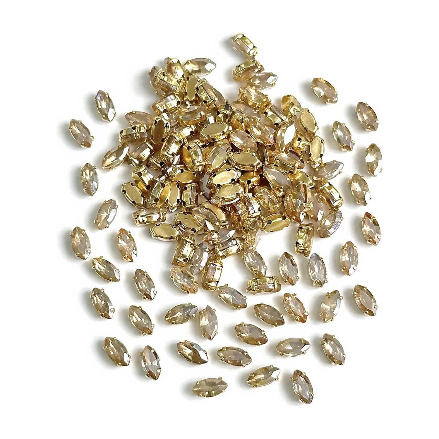 Embroiderymaterial Sew on Rhinestones for Embroidery & Jewellery Making, 3x6MM, 144 Pcs, Light Gold