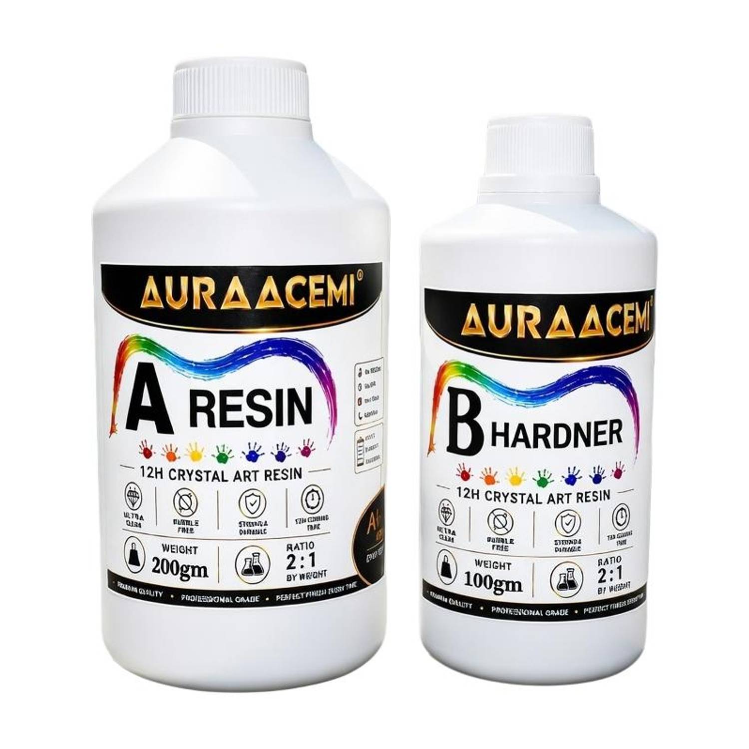 AuraaCemi 12H Crystal Clear Art Resin Epoxy 300gm(Ratio 2:1). Resin Art Medium