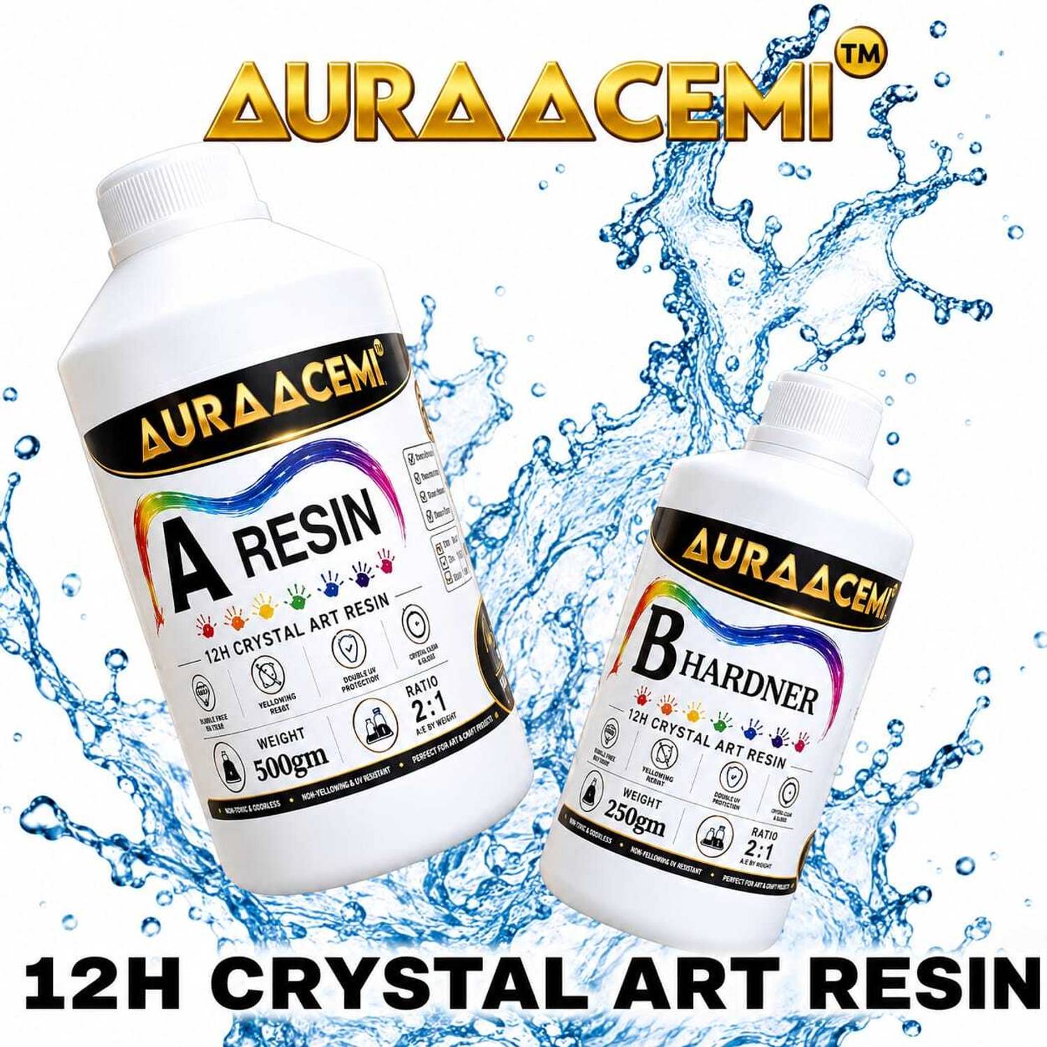 AuraaCemi 12H Crystal Epoxy Art Resin and Hardener 750gm Resin Art Medium