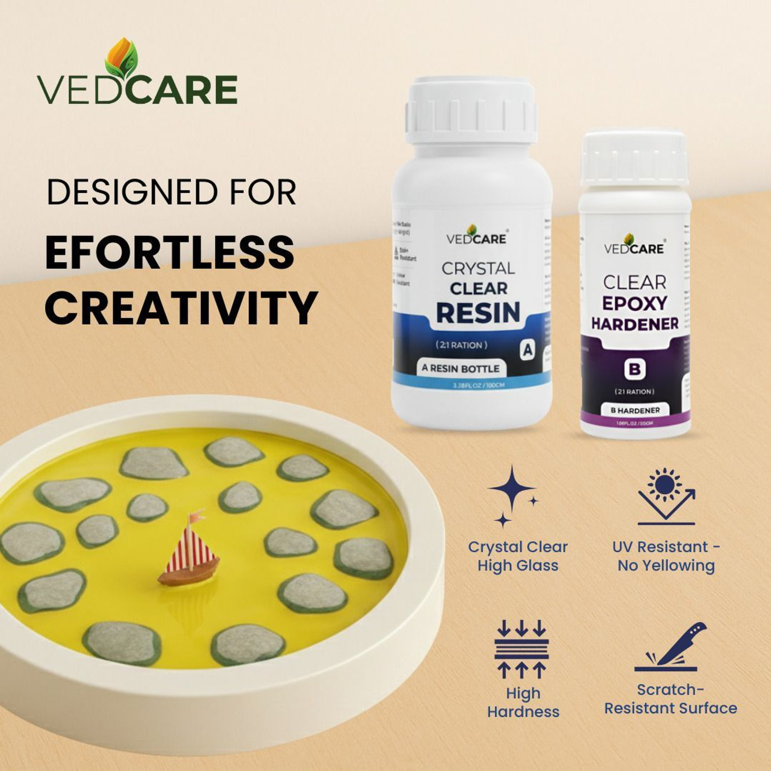 Image of Vedcare Clear Epoxy Resin and Hardener Kit (2:1 Ratio) UV Resistant Art Kit for Artwork
