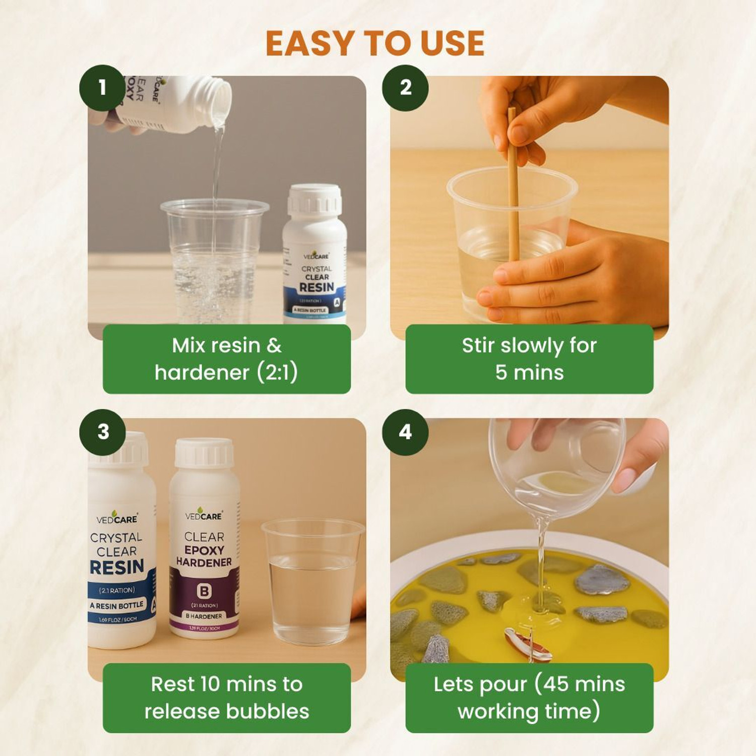 Image of Vedcare Clear Epoxy Resin and Hardener Kit (2:1 Ratio) UV Resistant Art Kit for Artwork
