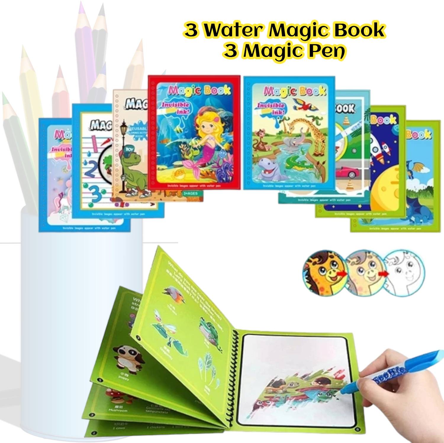 AirSoft 3 Magic Water Colouring Books Unlimite Reusable Water Activity Pad