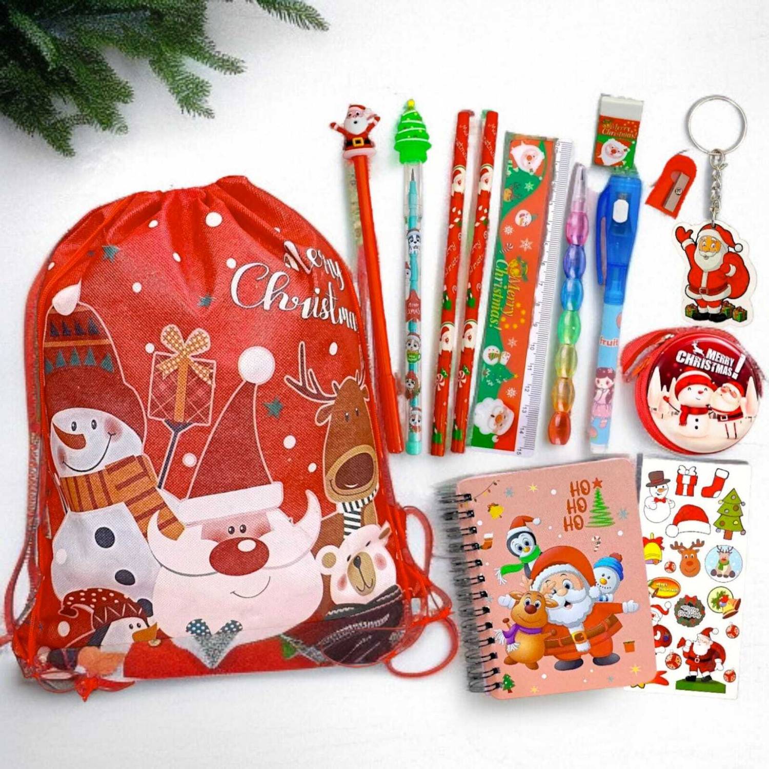 AMYCAUR Pack of 10 in 1 Christmas Stationery Combo Gift Set for Kids Santa Return Gift
