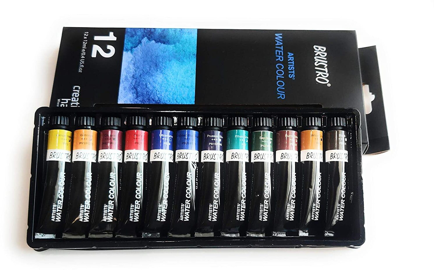 Image of BRuSTRO Artist Watercolour Tubes Set of 12x12ml WIth VelveTouch Brush and Wiro Bound Pad