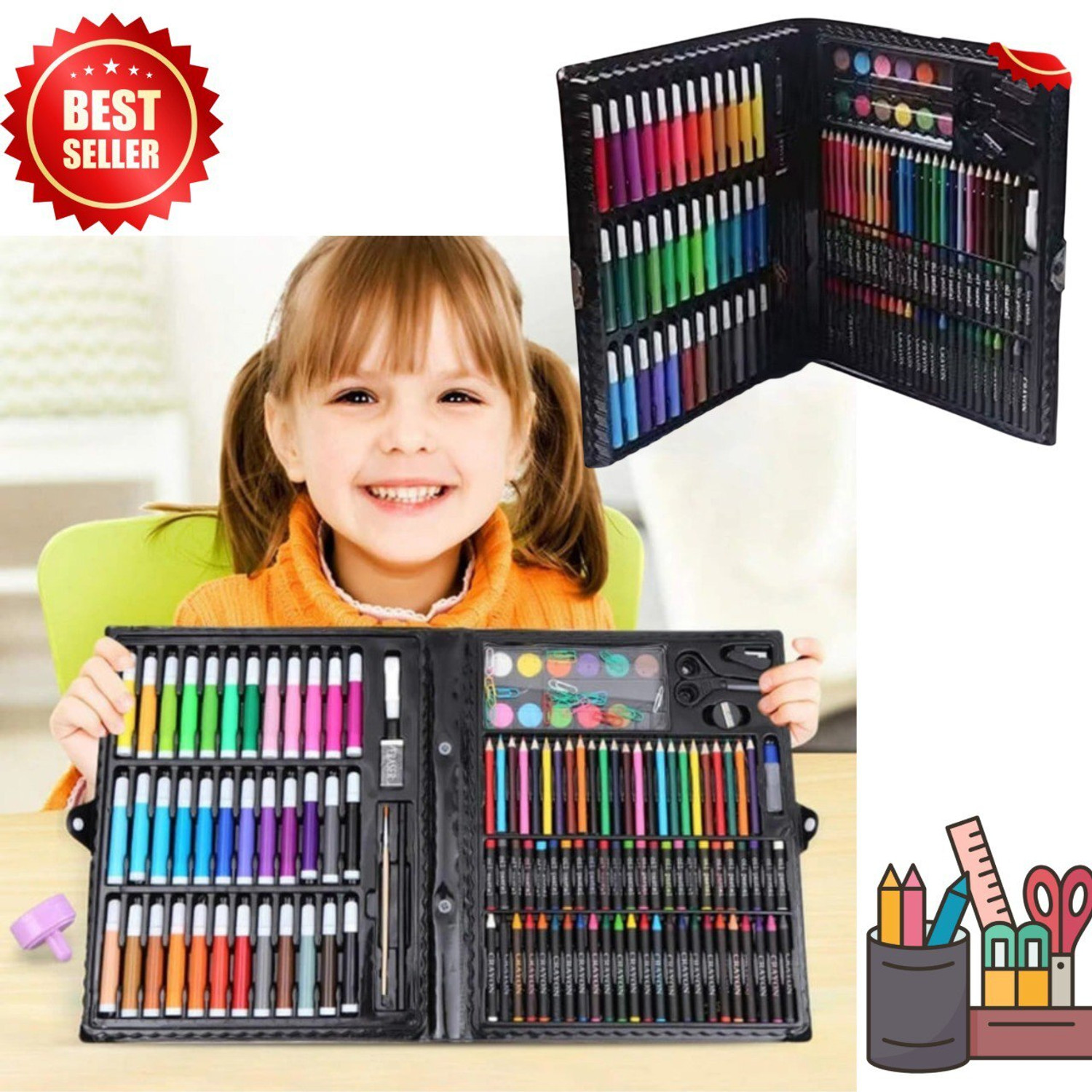 Image of flerific 150 pcs Color Set for Kids,Drawing Art Kit,,Markers Art Drawing Kits