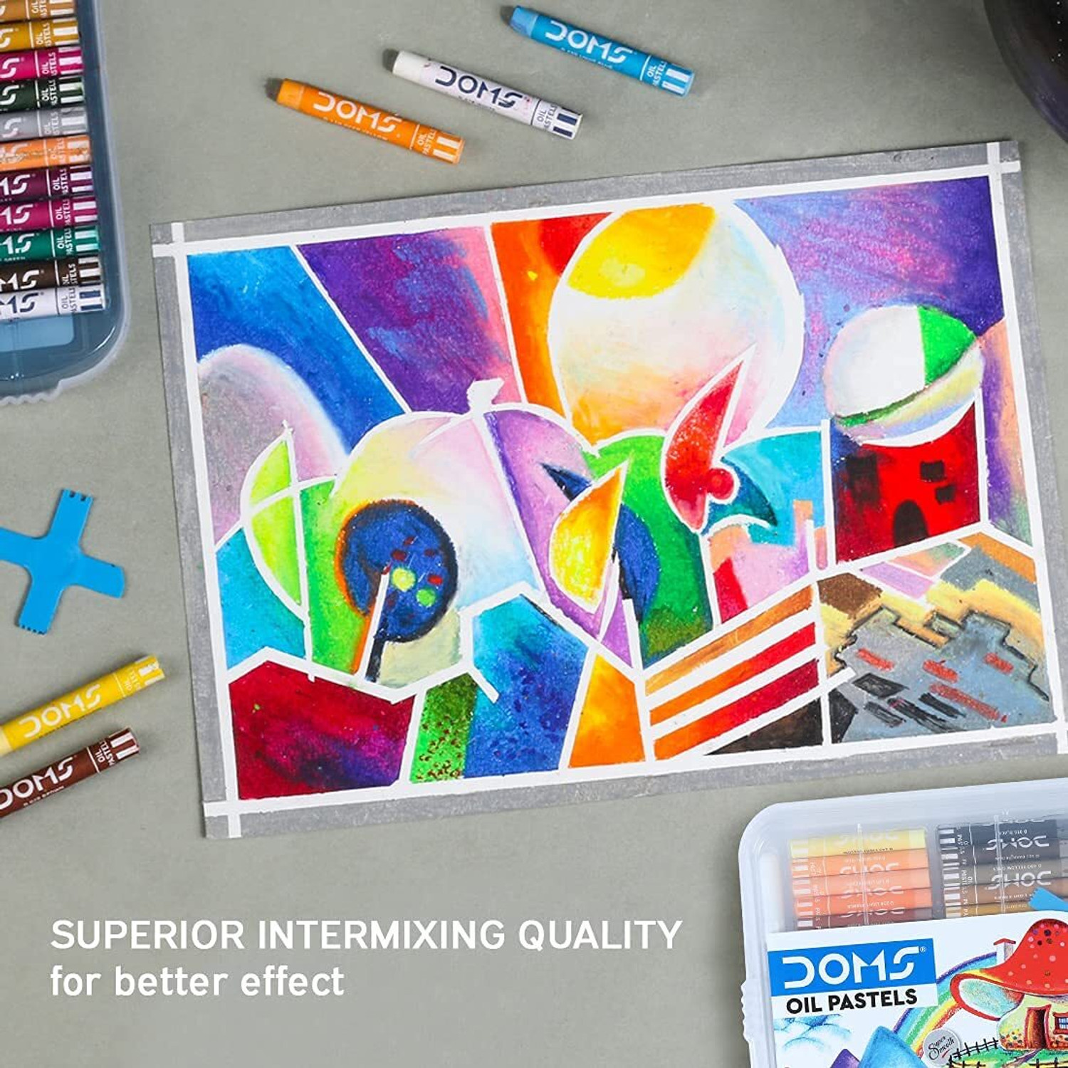 Image of DOMS Oil Coloured Pastel 25 Shades Free Scrapping Tool and Ball Blue Pen