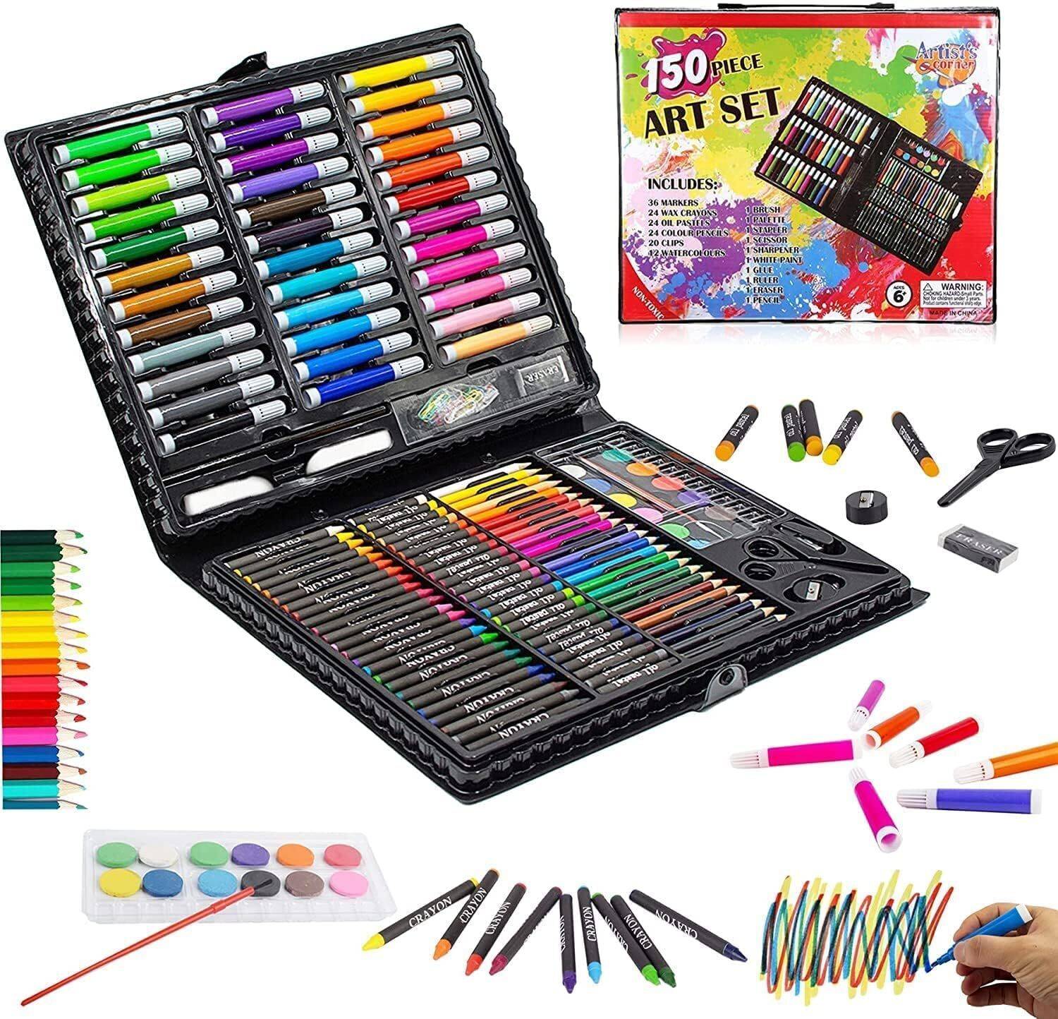 AKSHAR4u Children Deluxe Art Drawing Crayon Color Set Case Art and Craft Supplies 150Pcs