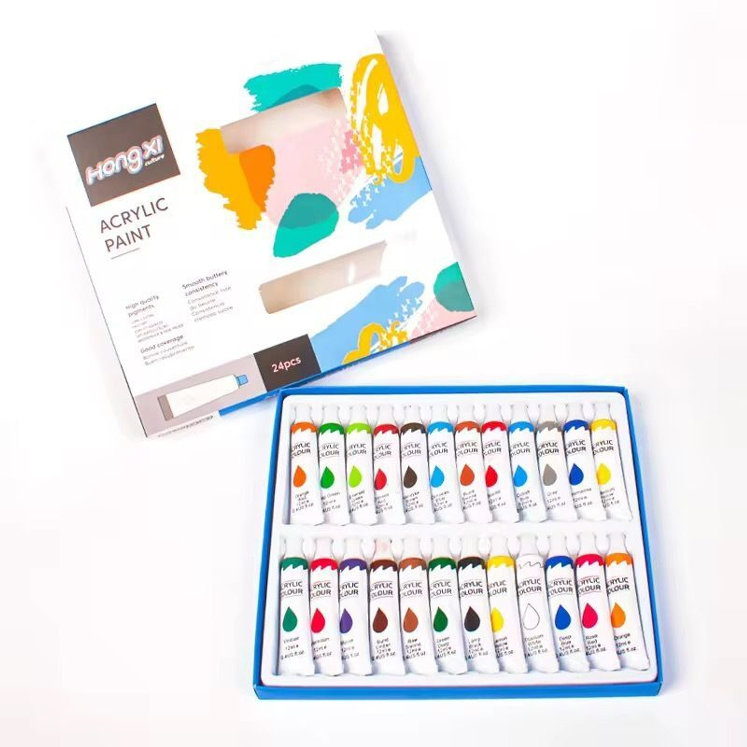 Image of pazenote Acrylic Color Aluminum Tube 12ml 24 Colors Acrylic Paint Set for Painting