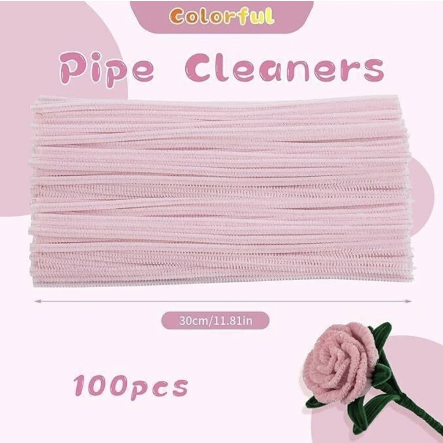 Batricher 100pcs Pastel Light Pink Pipe Cleaner for Arts,Crafts and DIY