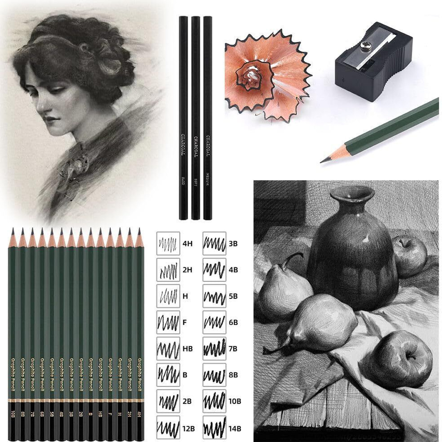 Image of Shivom Art Sketching Pencils Drawing Kit 42 Pcs Drawing set with Zippered Carrying Case