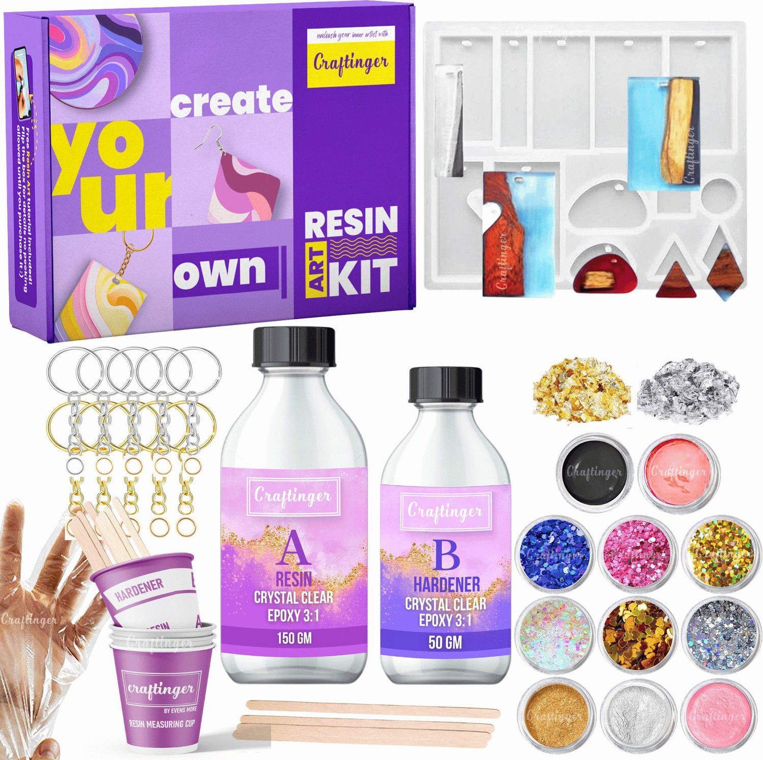 Image of Craftinger Resin Art Keychain kit With 200 Gm Resin & Mould And More