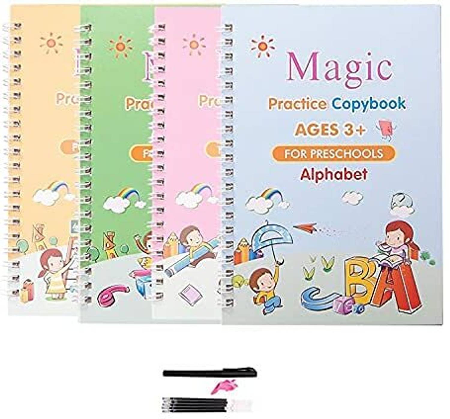 ALORNIS Sank Magic Practice CopyBook 4 BOOKS 5REFILL For Kids Magic Pen Writing