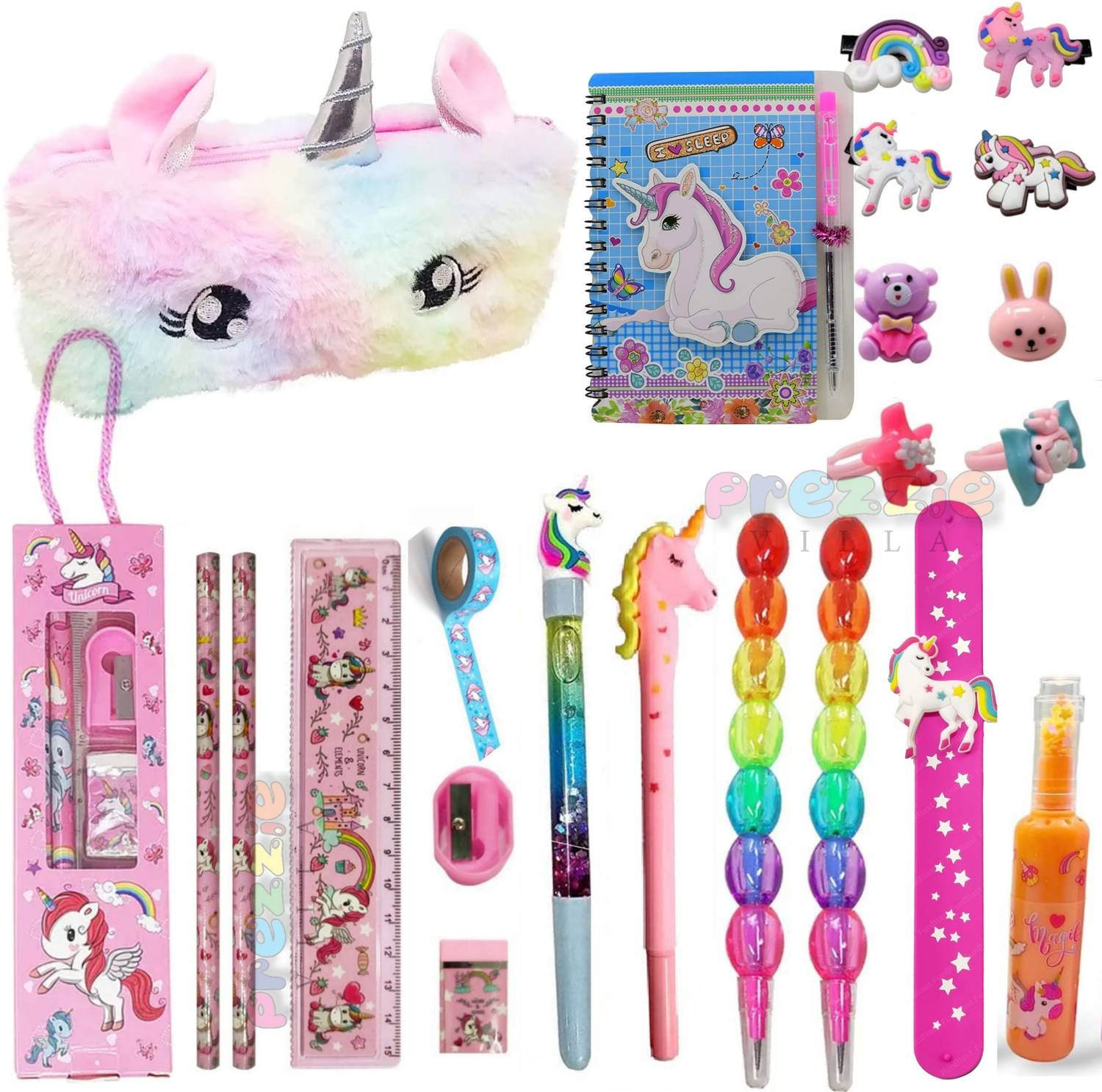 Prezzie Villa Unicorn Stationery Set Combo Return Gifts for Birthday Parties 23 pieces