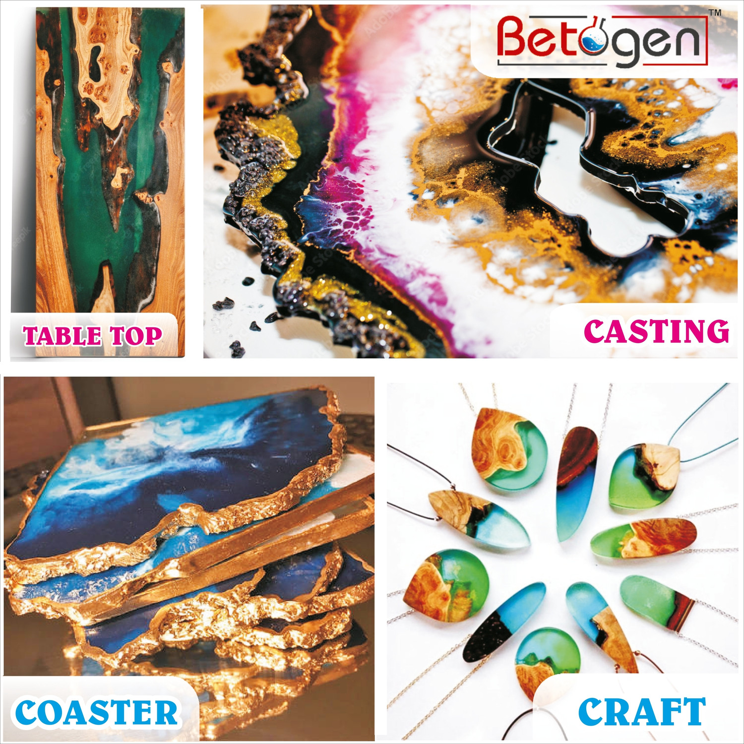 Image of Betogen Epoxy Resin 2:1 Ratio Resin And Hardener 1500gm Set For Art And Craft