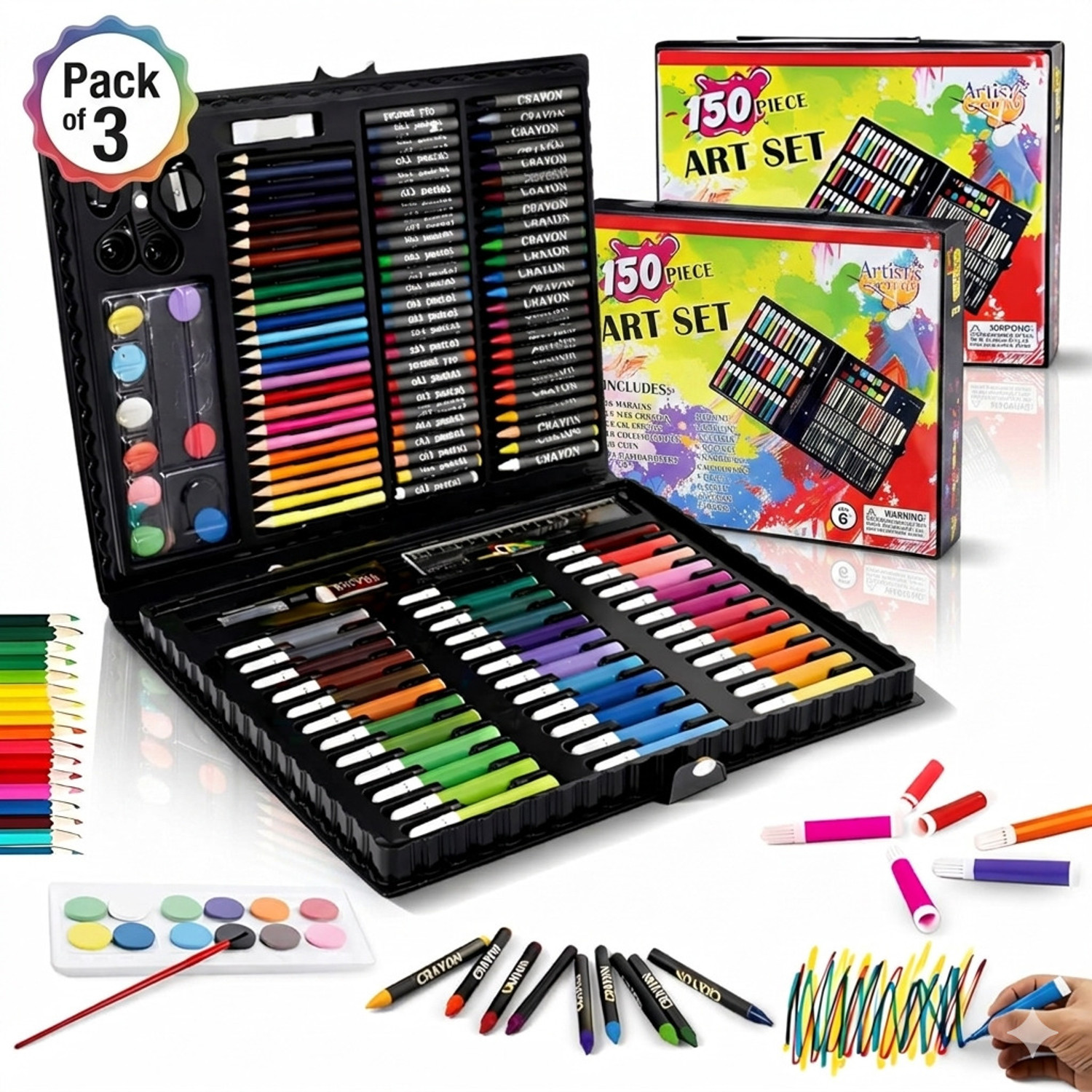 Image of Dwarkadhis Creation 150 Piece Deluxe Art Set With Case, Kids Art Set for Drawing Painting Sketching
