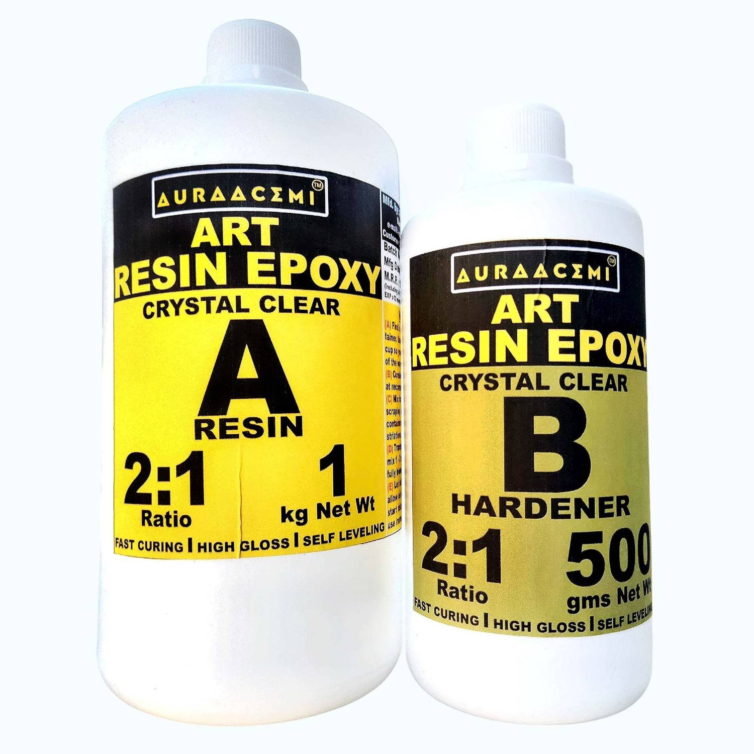 AuraaCemi Crystal Clear Art Epoxy Resin Kit 1.5kg, Ratio 2:1,