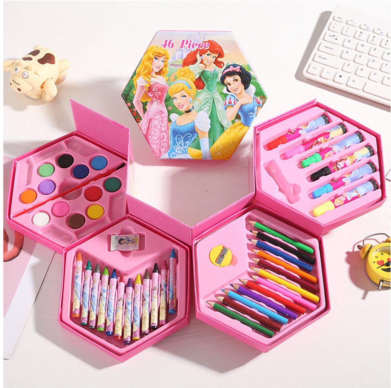 Aclipse 46-Piece Colouring Kit Box Fun for Kids Art Craft Crayons Pencils Water Colors