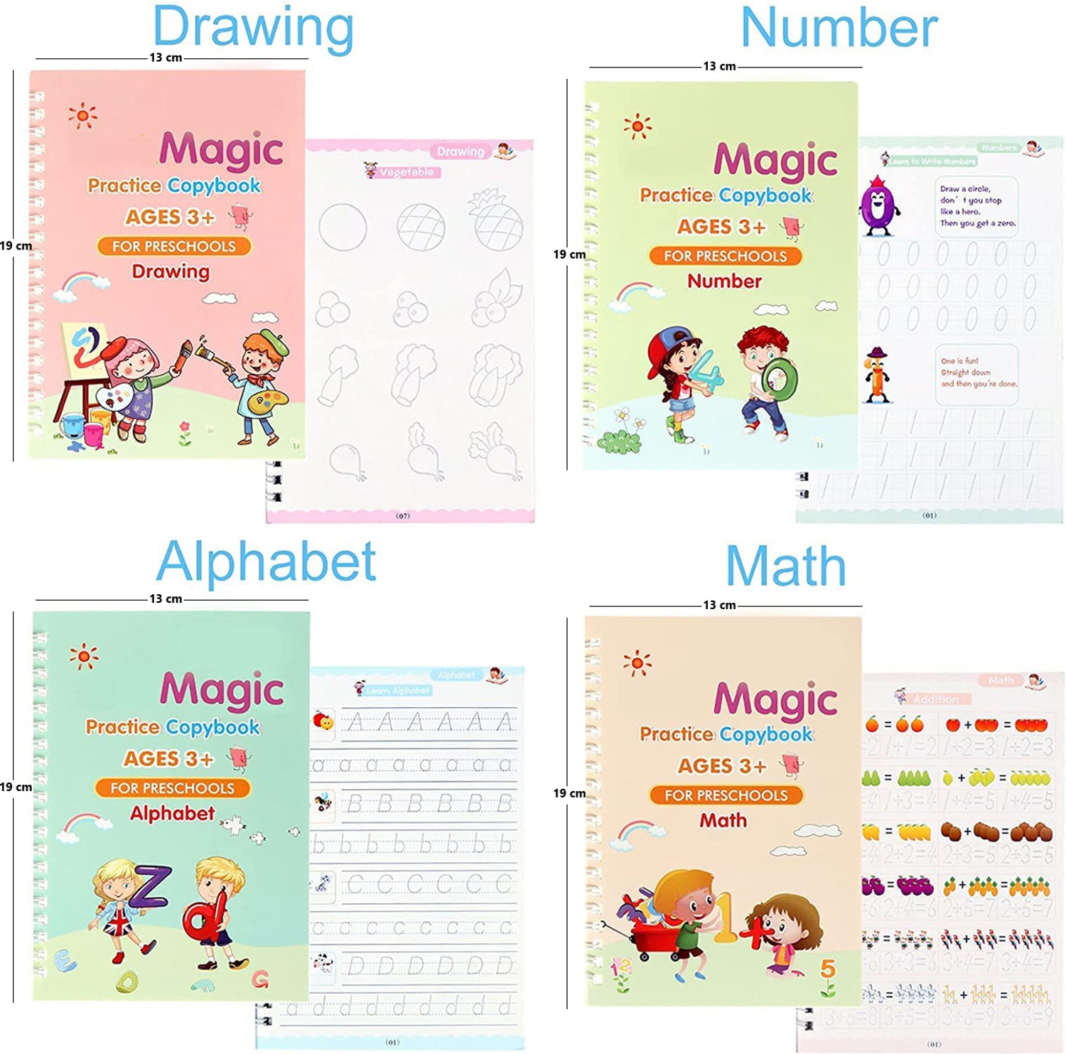 Image of Foxter MAGIC BOOK ENGLISH LANGUAGE ALPHABET AND NUMBER 4BOOK+10REFILLS+1PEN+1GRIP-209