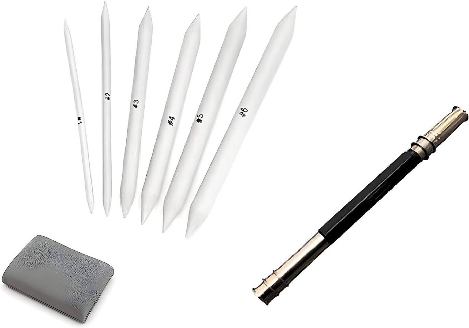 Brightlance 6 pc Paper Blender with Art Eraser & Twin Head Pencil Extender for all pencils