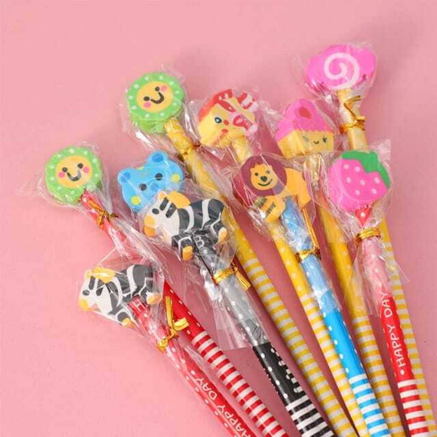 AMANVANI Pack of 6 Pencils with Erasers Cartoon Pencil Return Gift Items