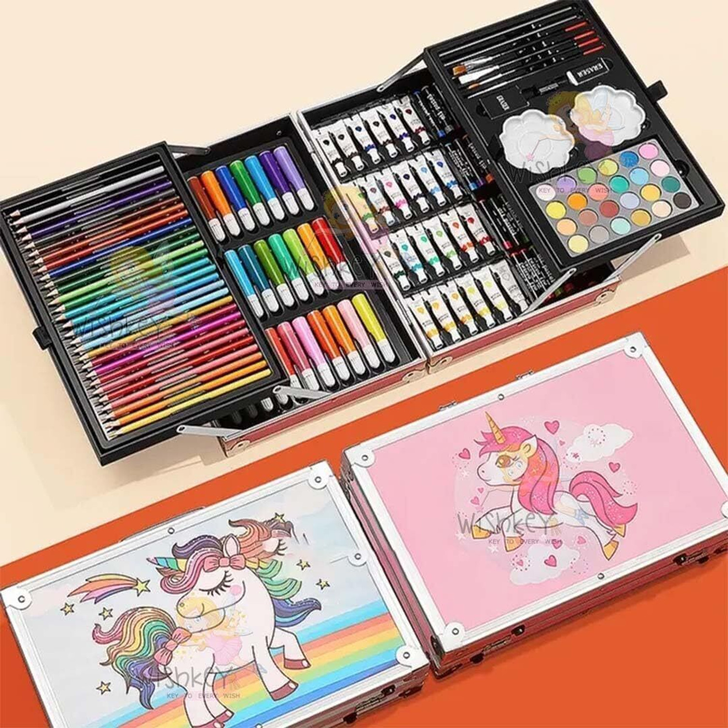 Image of Saputraaaa Unicorn Art Set for Kids 145-Pcs Drawing Painting Kit with Crayons /Oil Pastels / Color Pencils /Watercolors in Big Coloring Suitcase for Return Gift Set for Girls Art Plastic Pencil Box
