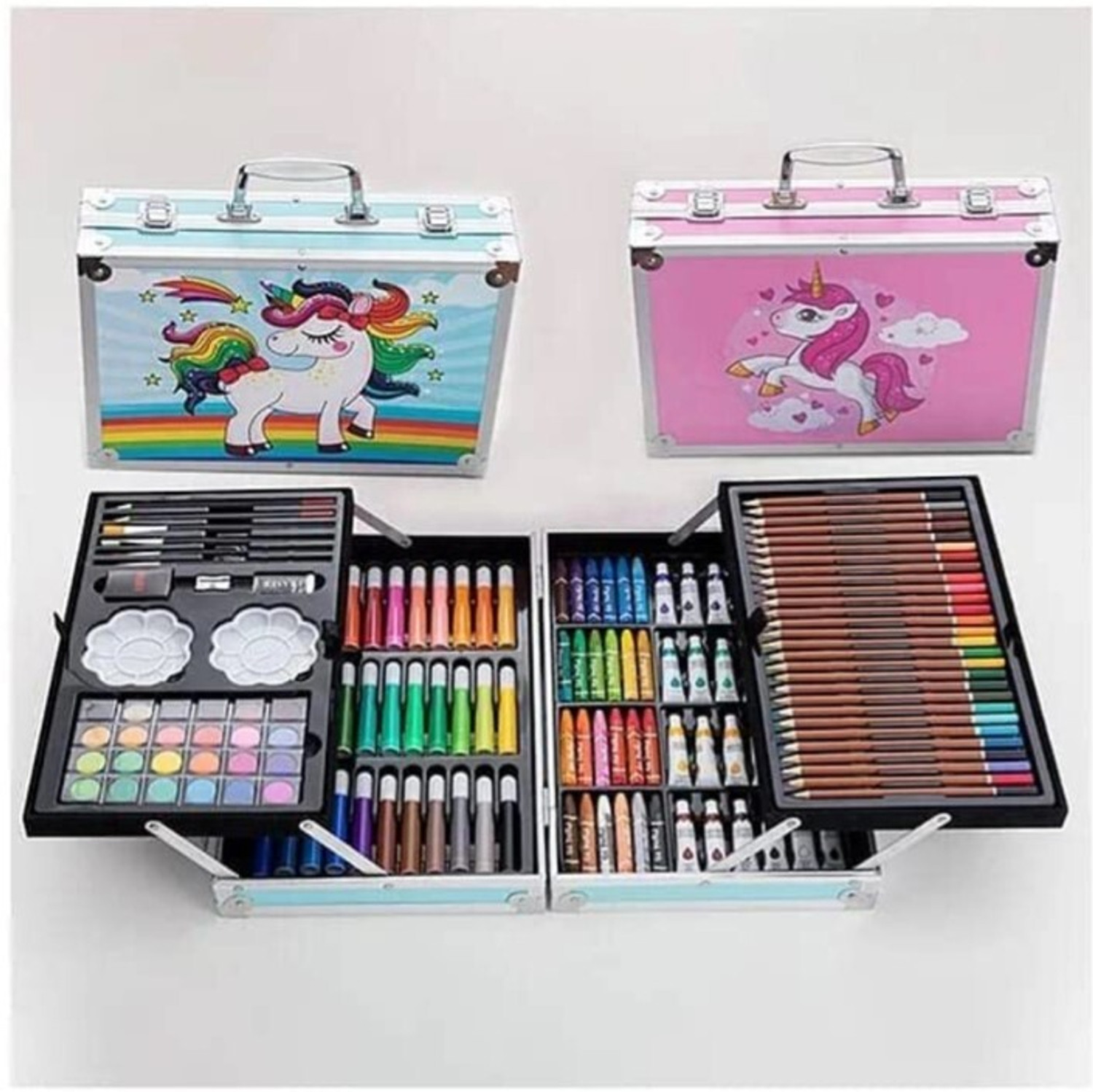 Image of TOYTRIBE Premium 145-Pieces Pink Unicorn Art Kit - Complete Kids Drawing and Craft Set