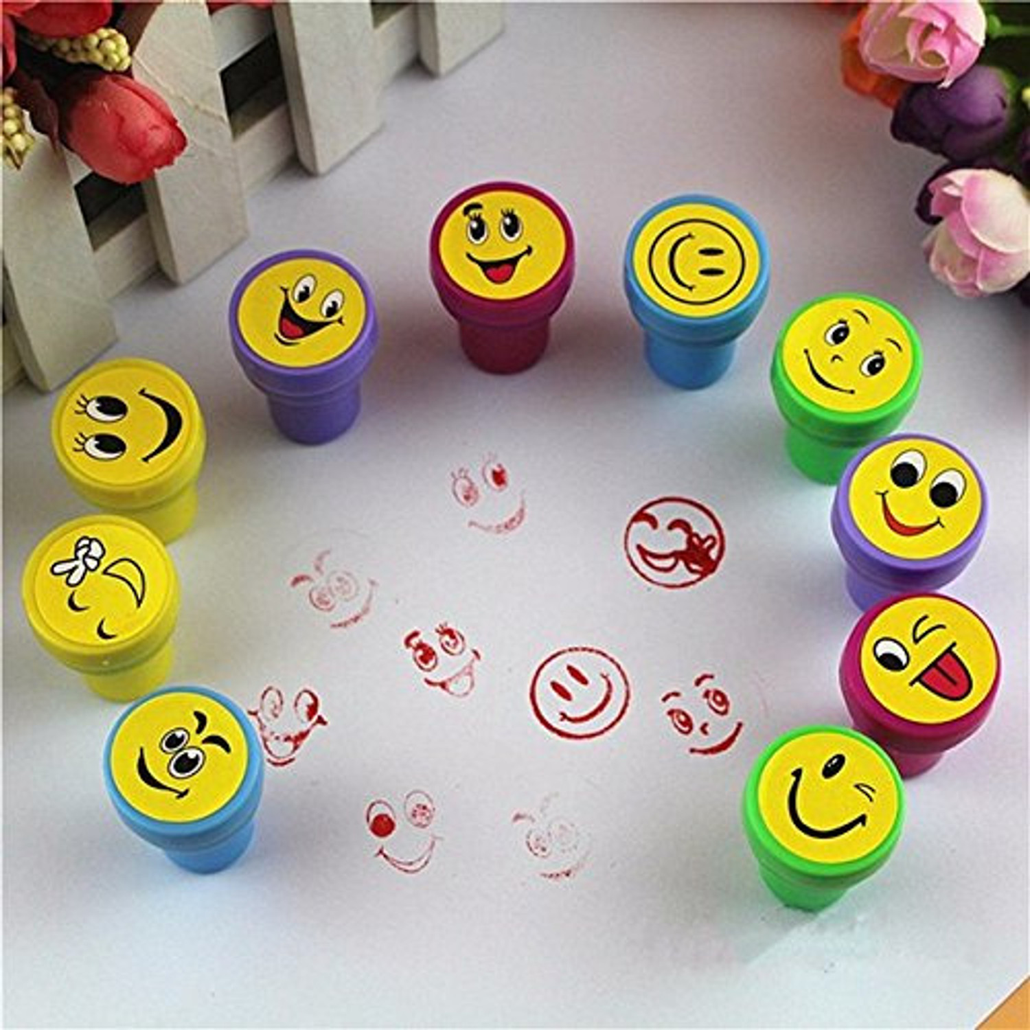 Image of Kandle 10 Pcs Emoji Stamper -Plastic Stamper Toys Art and Craft School Supplies