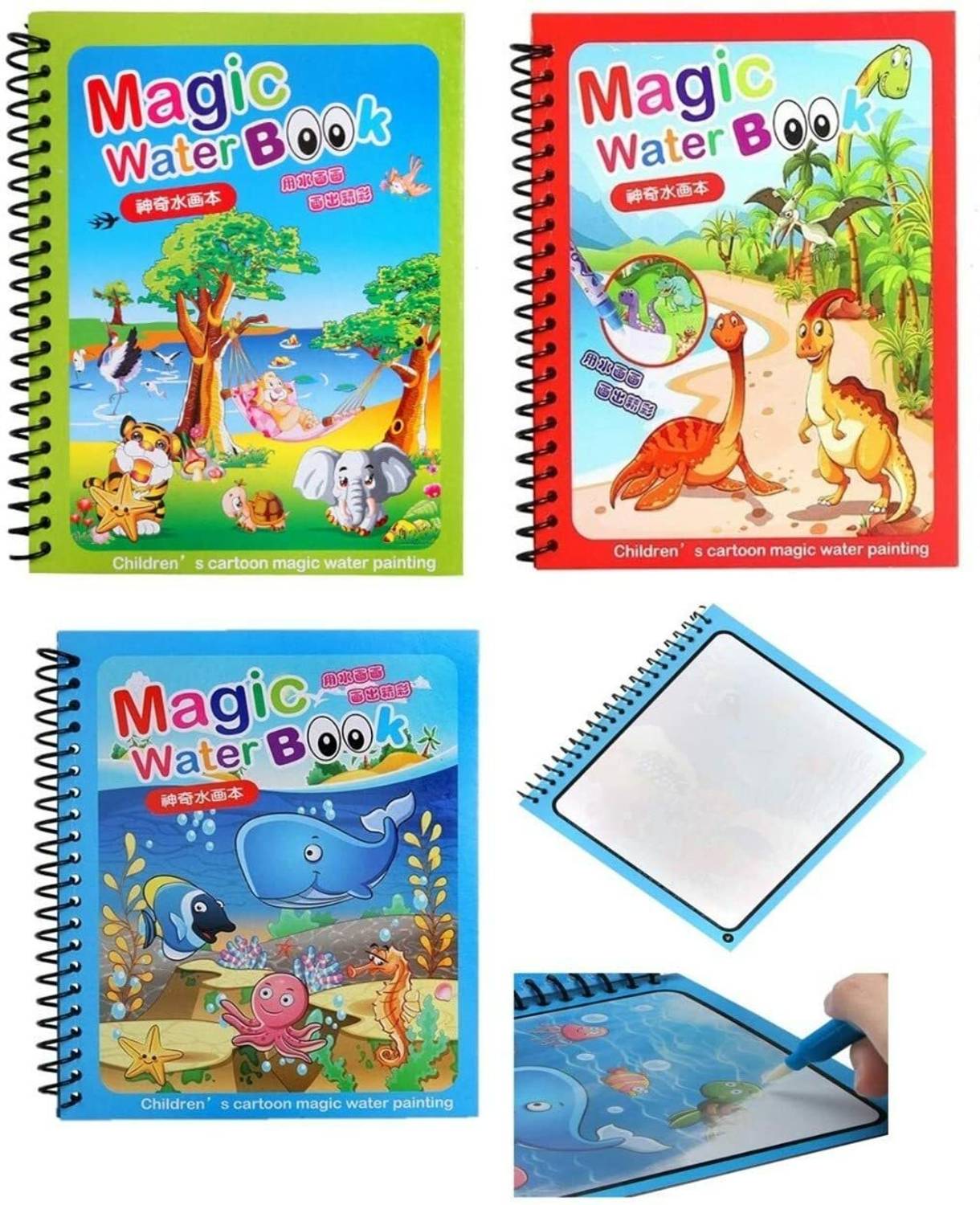 Bluejack Reusable Magic Water Book for Painting Children's Cartoon Images with Water Pen