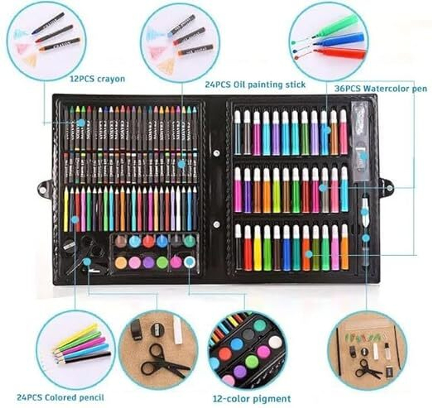 Image of TONY STARK Deluxe Kids Art Set for Drawing Painting with Portable Art Box (Black,150pcs)